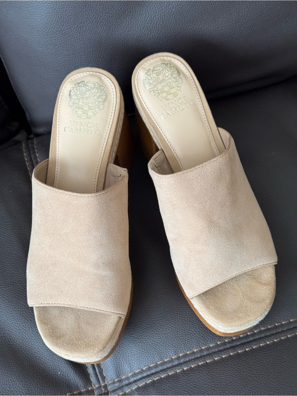 Vince Camuto Taupe Suede Platform Mule Sandals - Picture 5 of 5